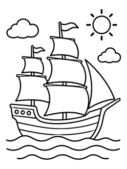 Free printable Cartoon Sailing Ship On The Sea coloring page