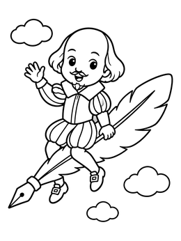 Free printable Cartoon Shakespeare Flying On Feather Quill coloring page