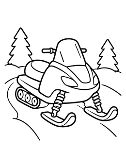 Free printable Cartoon Snowmobile On A Snowy Path coloring page