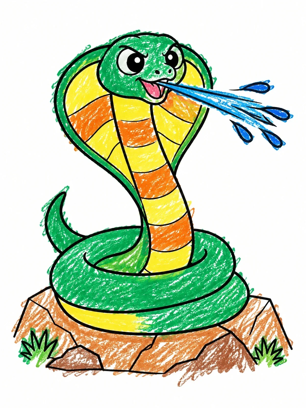 Colored example of the Cartoon Spitting Cobra On Rock coloring page
