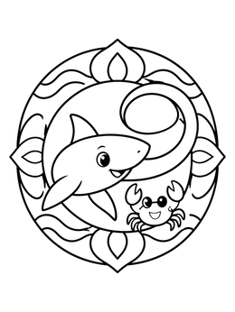 Free printable Cartoon Thresher Shark And Crab Mandala coloring page