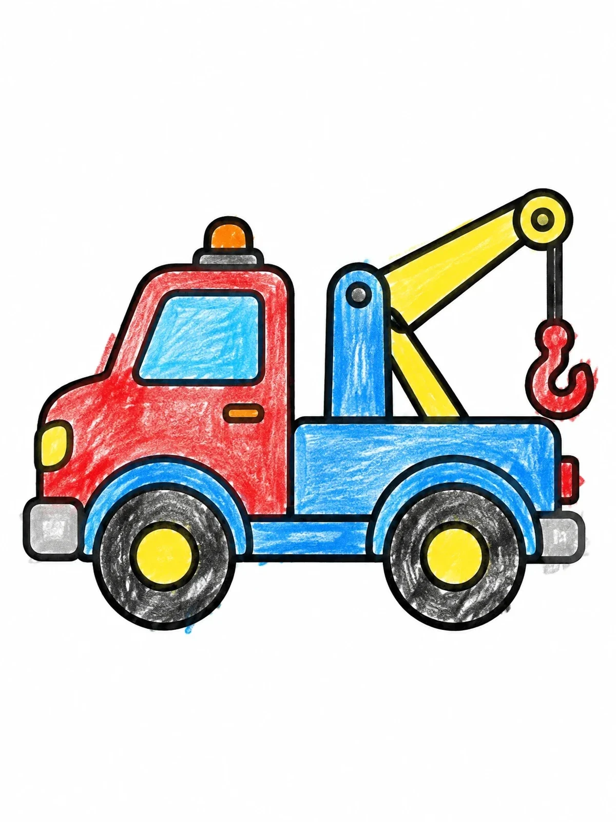 Colored example of the Cartoon Tow Truck With Crane Hook coloring page