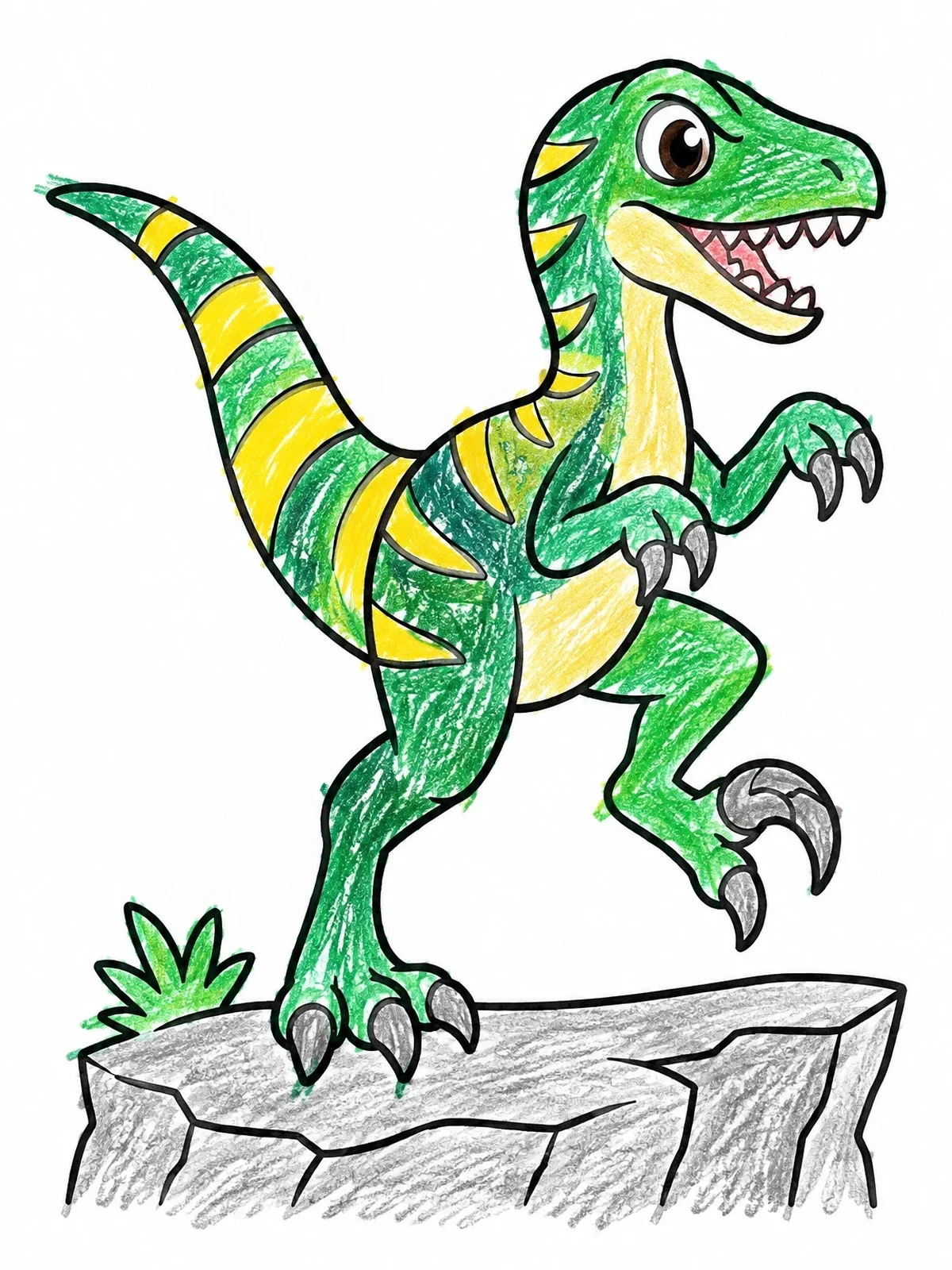 Colored example of the Cartoon Velociraptor On A Rock coloring page