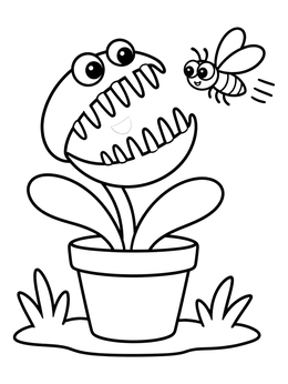 Free printable Cartoon Venus Flytrap And Little Bee coloring page
