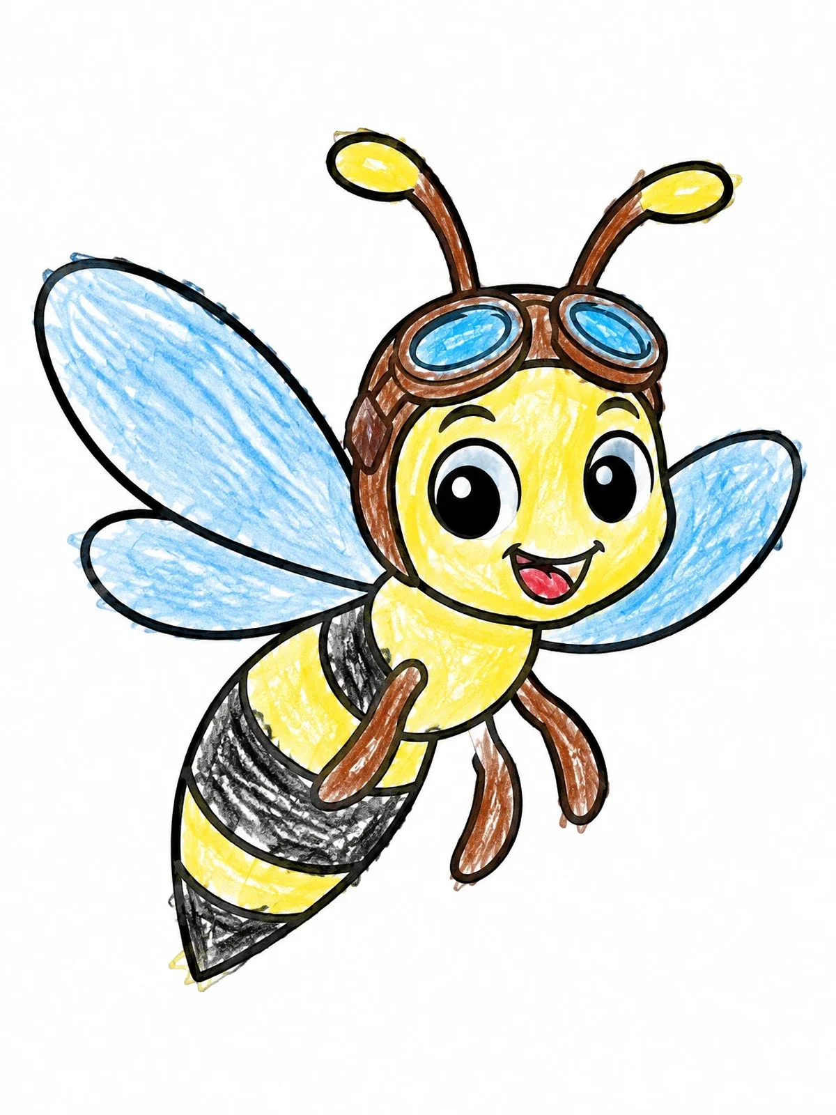 Colored example of the Cheerful Cartoon Wasp With Aviator Goggles coloring page