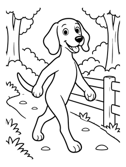 Free printable Happy Cartoon Dog On Forest Trail coloring page