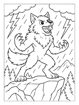Free printable Cartoon Werewolf In A Thunderstorm coloring page