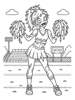 Free printable Cartoon Zombie Cheerleader With Pom Poms coloring page
