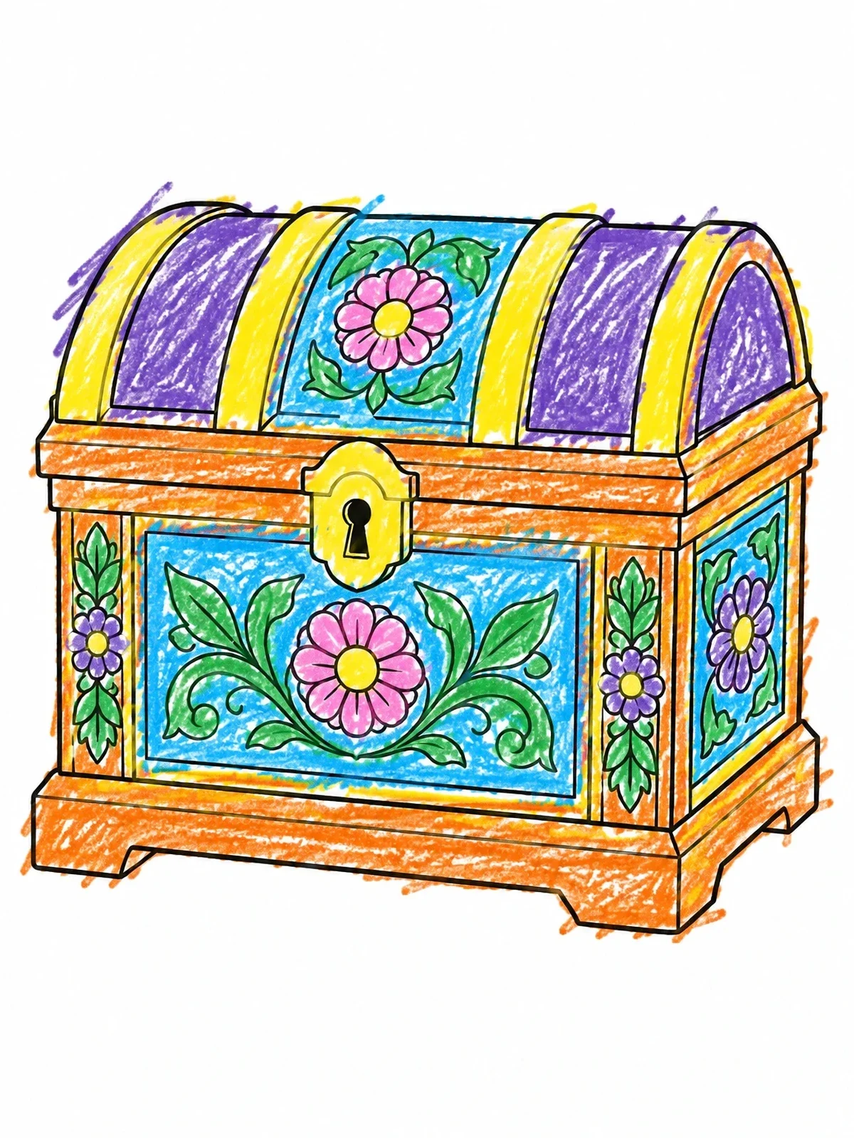 Colored example of the Carved Floral Antique Treasure Chest coloring page
