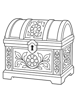 Free printable Carved Floral Antique Treasure Chest coloring page