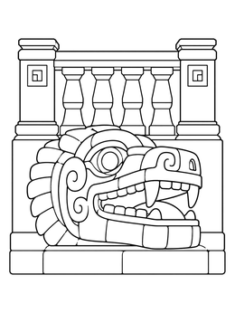 A detailed stone serpent sculpture on this maya coloring page.