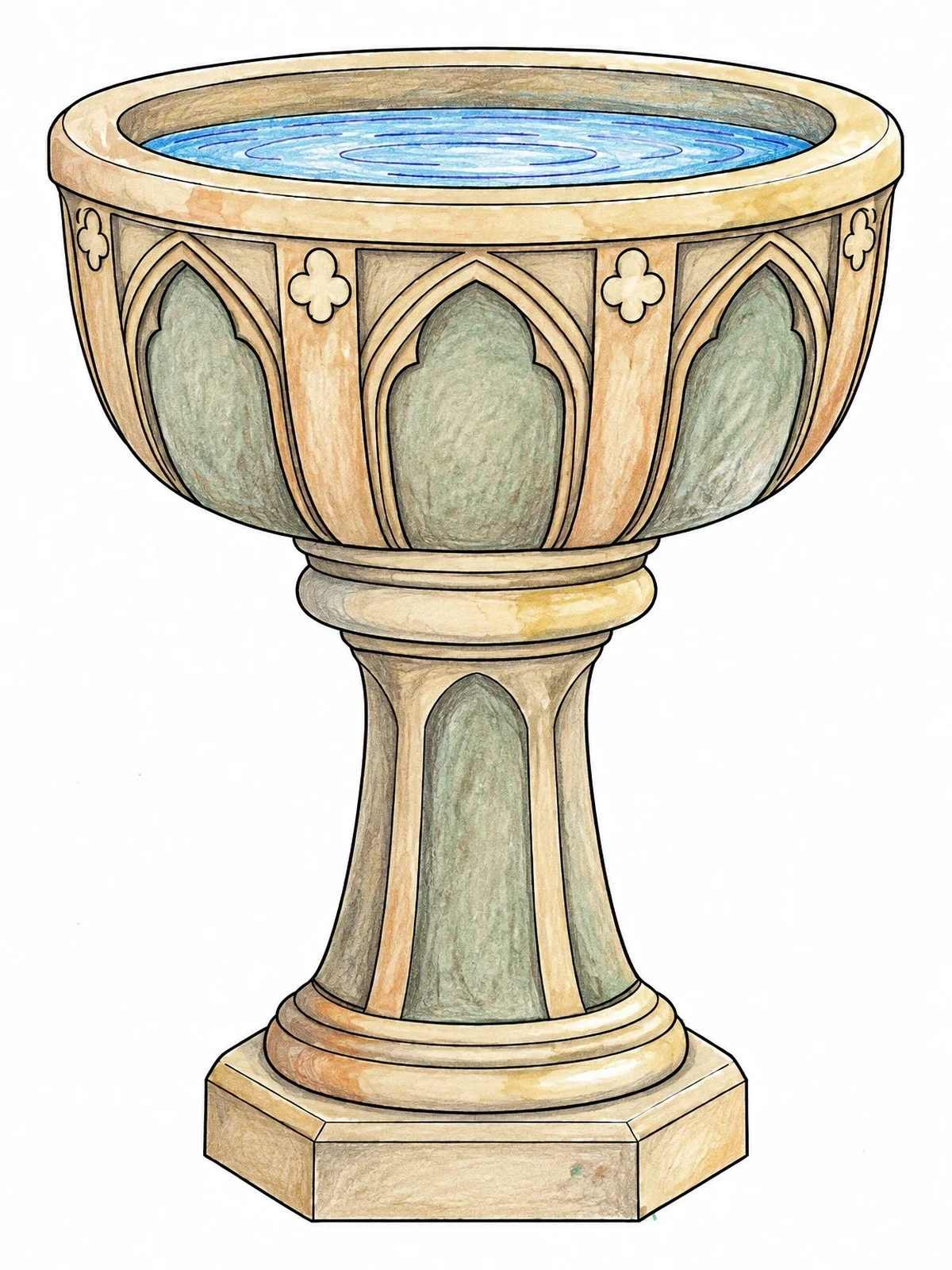 Colored example of the Carved Stone Baptismal Font coloring page