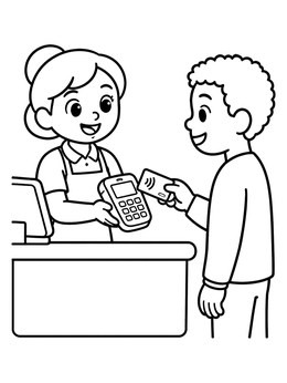 Free printable Store Cashier And Customer Card Payment coloring page