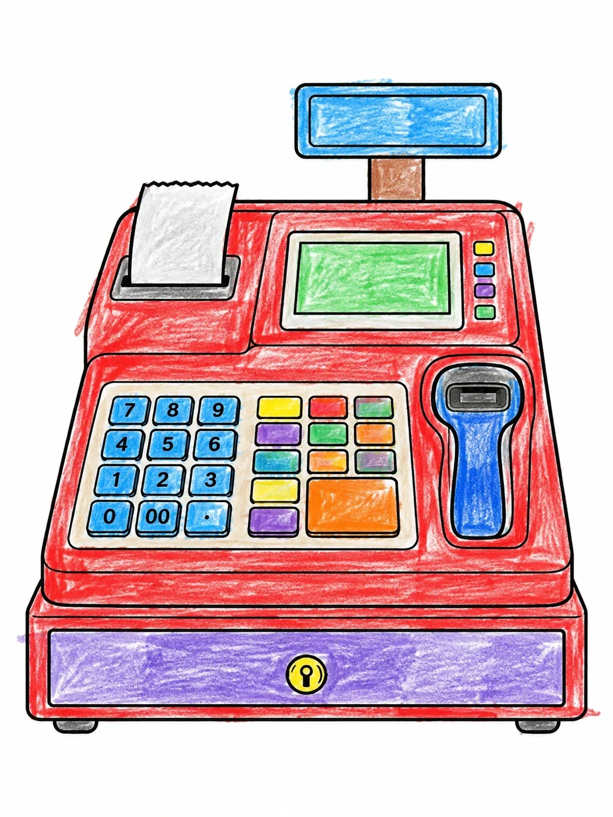 Colored example of the Electronic Cash Register Machine coloring page