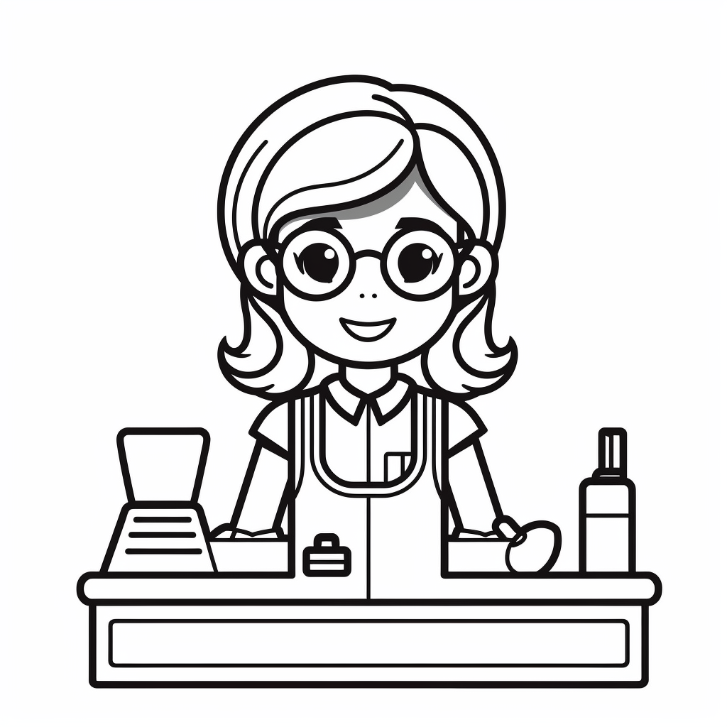 Cashier In Action Coloring - Coloring Page