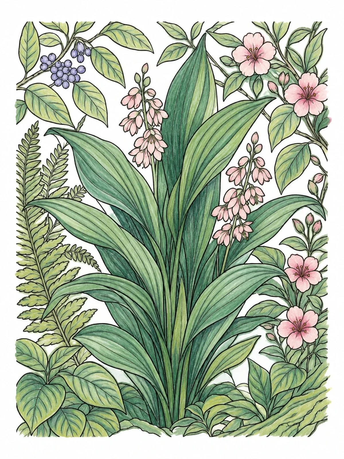 Colored example of the Lush Cast Iron Plant Garden coloring page