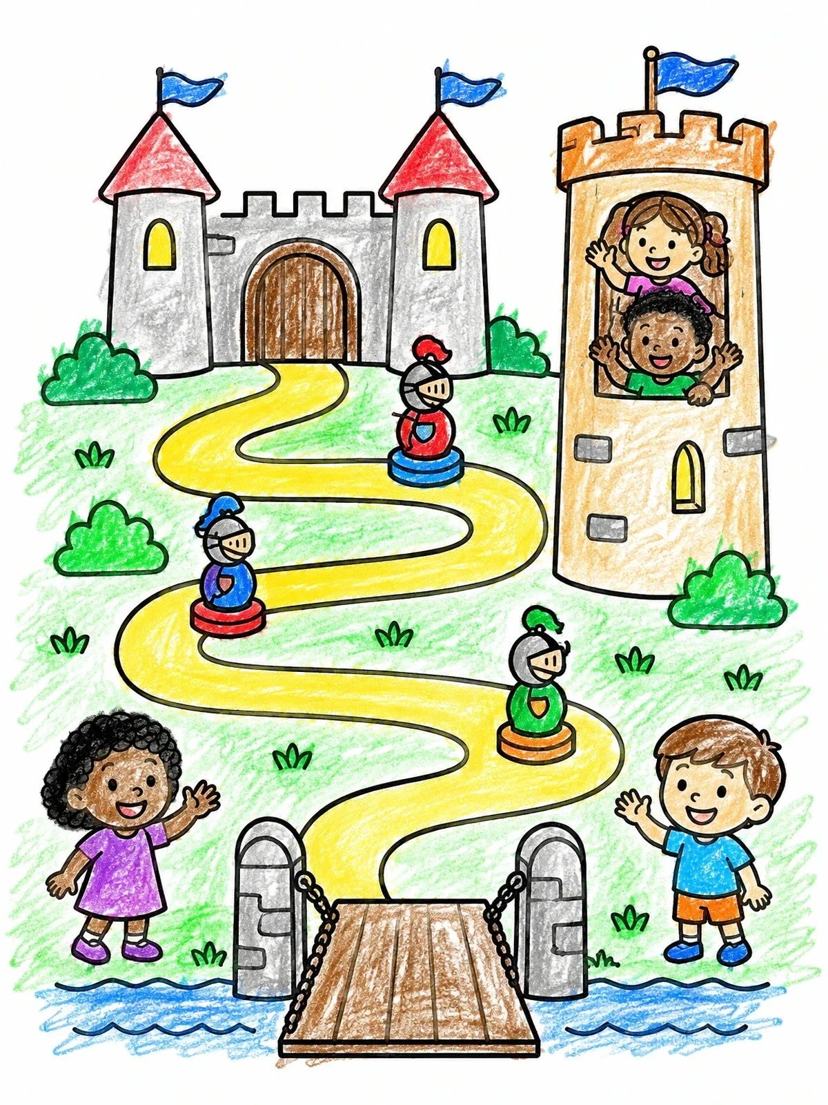 Colored example of the Castle Maze Adventure Board Game coloring page