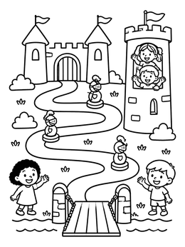 Free printable Castle Maze Adventure Board Game coloring page