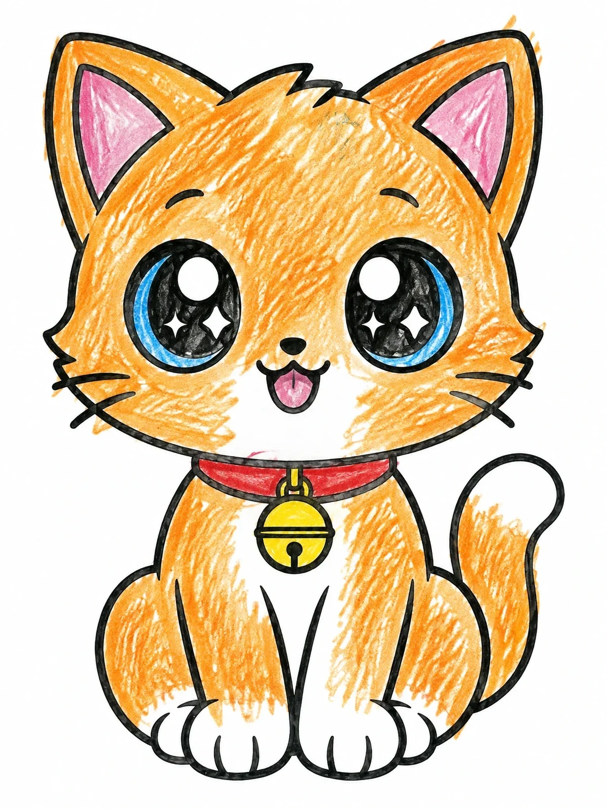 Colored example of the Cute Chibi Anime Kitten With Bell coloring page