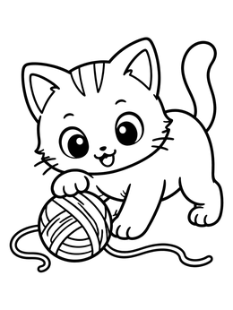 Free printable Playful Kitten With Yarn Ball coloring page