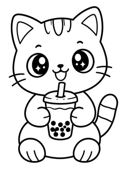 Cute Kitten Drinking Boba Tea