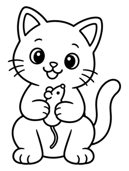 Free printable Cute Kitten Holding Toy Mouse coloring page