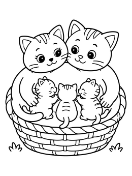 Free printable Cat Family In A Cozy Basket coloring page