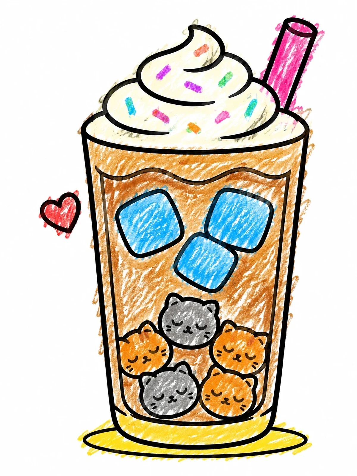 Colored example of the Cute Kitten Boba Drink coloring page