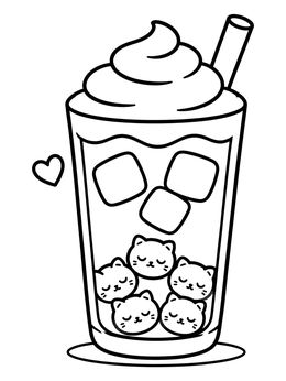 Free printable Cute Kitten Boba Drink coloring page