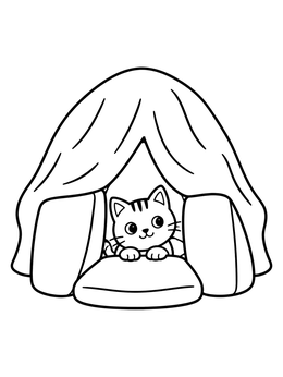 Free printable Cat In Cozy Blanket Fort coloring page