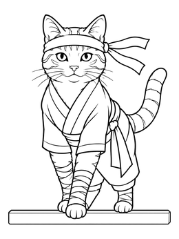 Free printable Cat Ninja Balancing On Ledge coloring page