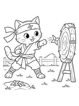 Free printable Ninja Kitten Practicing Target Throw coloring page