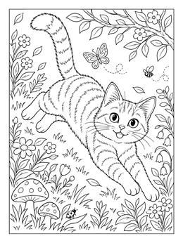 Playful Kitten Leaping in the Garden coloring page