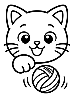 Free printable Playful Kitten With Yarn Ball coloring page