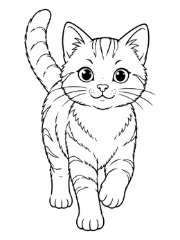 Free printable Playful Striped Kitten Walking Forward coloring page