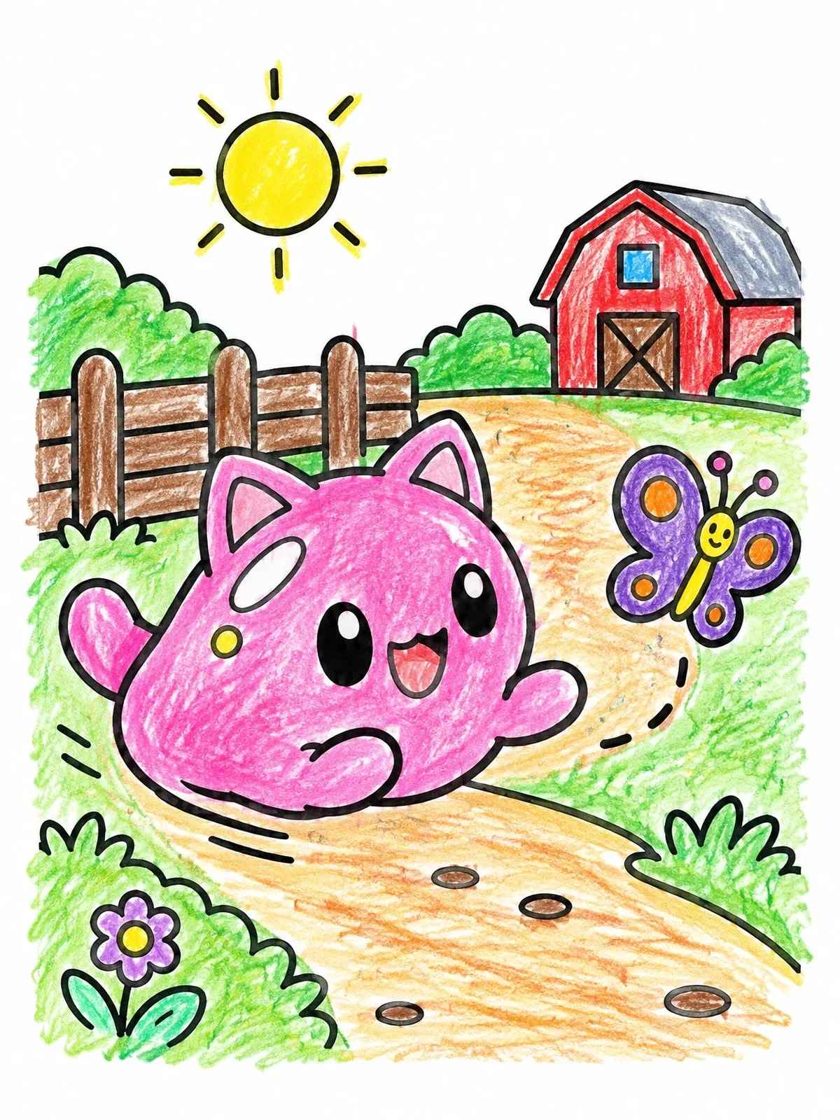 Colored example of the Cat Slime Chasing A Butterfly coloring page