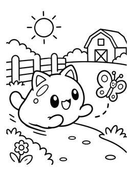 Free printable Cat Slime Chasing A Butterfly coloring page