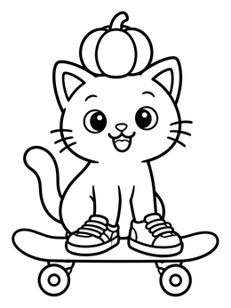 Free printable Cute Cat On A Skateboard coloring page