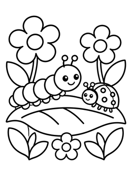 Free printable Caterpillar And Ladybug On A Leaf coloring page