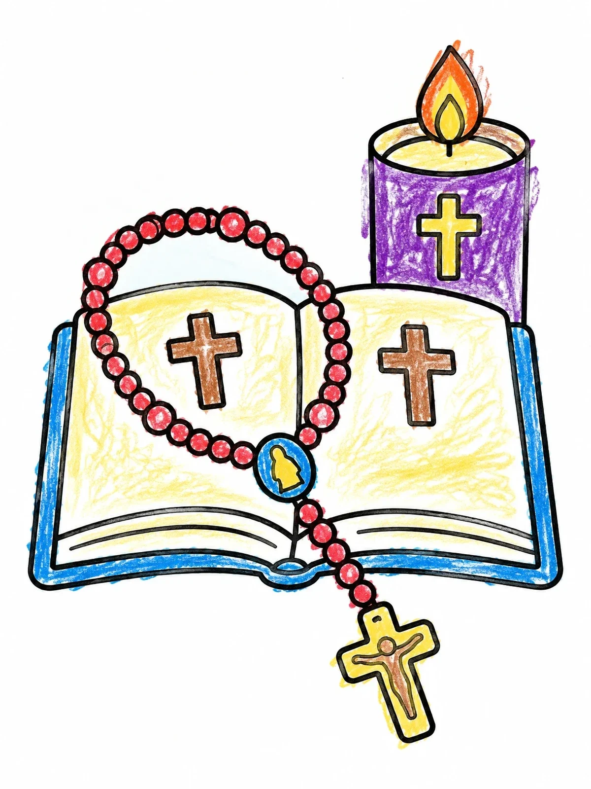 Colored example of the Holy Bible With Rosary And Candle coloring page