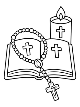 Free printable Holy Bible With Rosary And Candle coloring page