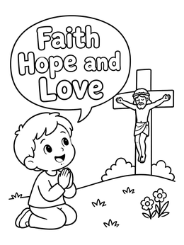 Free printable Boy Praying Before The Cross coloring page