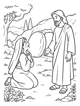 Free printable Mary Magdalene Meets The Risen Jesus coloring page