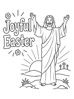 Free printable Risen Jesus Joyful Easter Sunrise coloring page