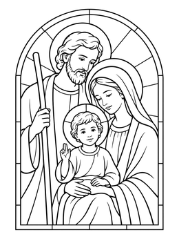 Free printable Holy Family Stained Glass Window coloring page