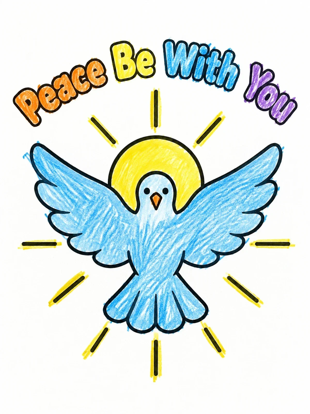 Colored example of the Holy Spirit Dove Peace Be With You coloring page
