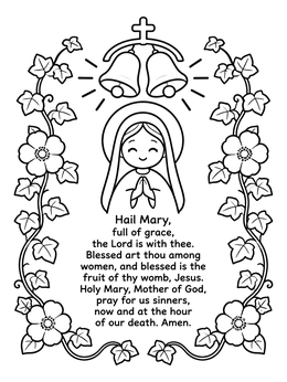 Free printable Hail Mary Prayer Floral Frame coloring page