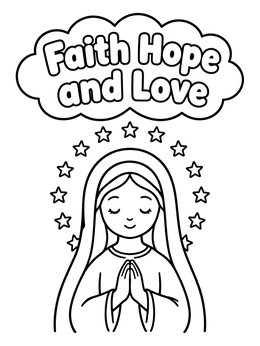 Free printable Mother Mary Praying With Stars coloring page