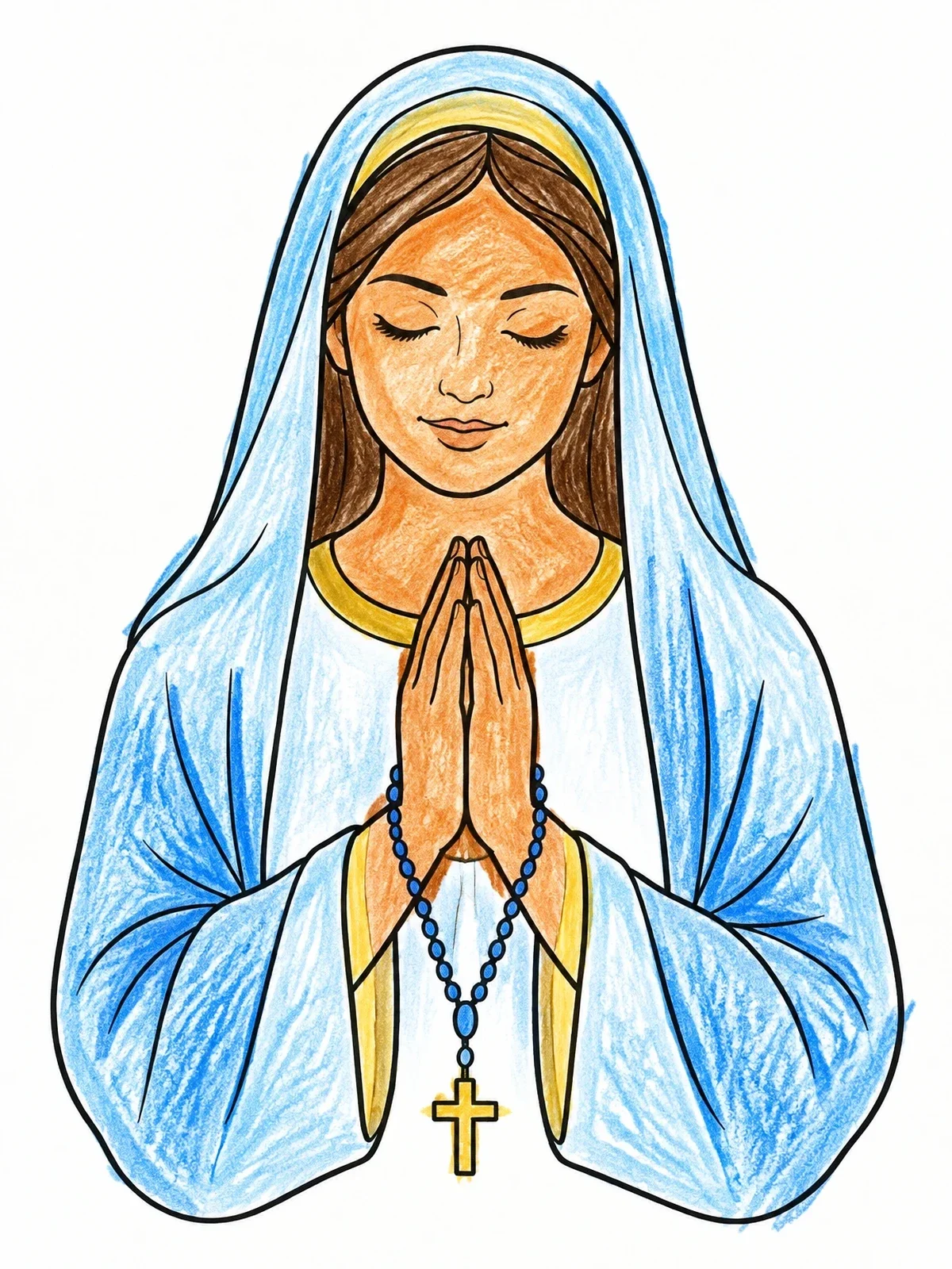 Colored example of the Praying Woman With Rosary coloring page