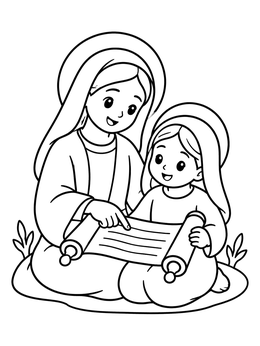 Free printable Saint Anne Teaching Young Mary coloring page